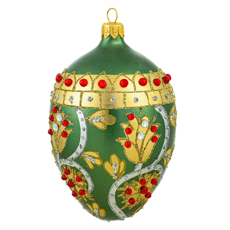 Miss Christmas Elegant Green & Gold Fabrege Egg - - SBKGifts.com