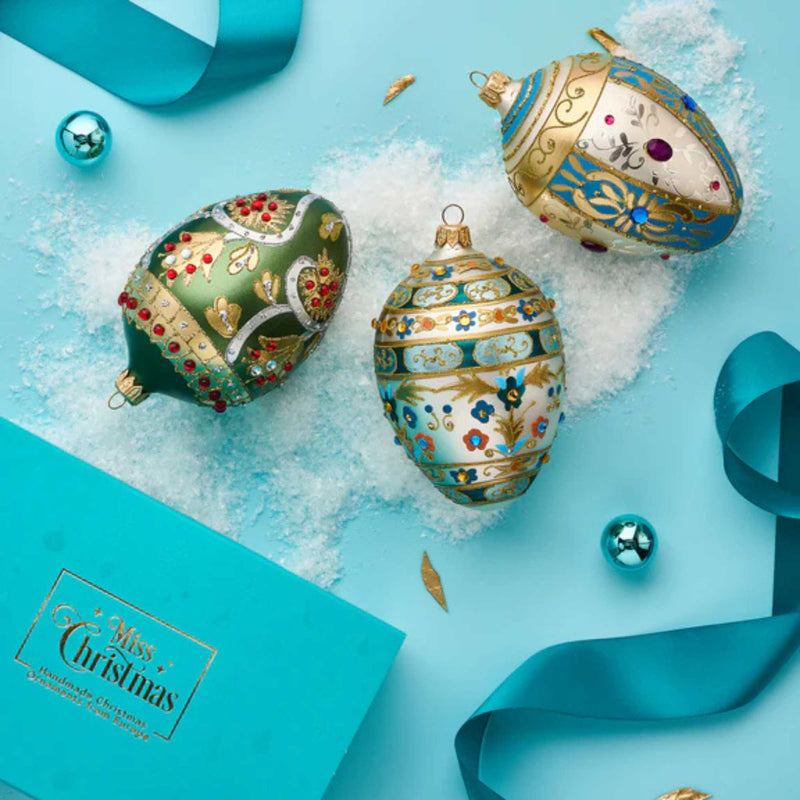 Miss Christmas Elegant Green & Gold Fabrege Egg - - SBKGifts.com