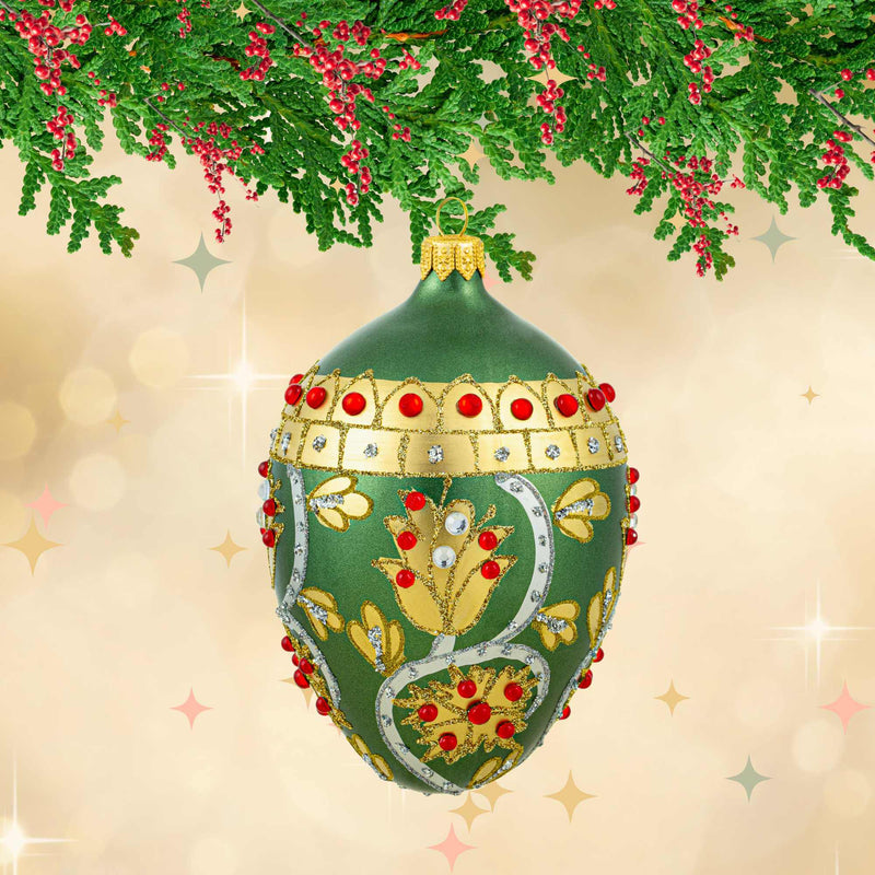 Miss Christmas Elegant Green & Gold Fabrege Egg - - SBKGifts.com