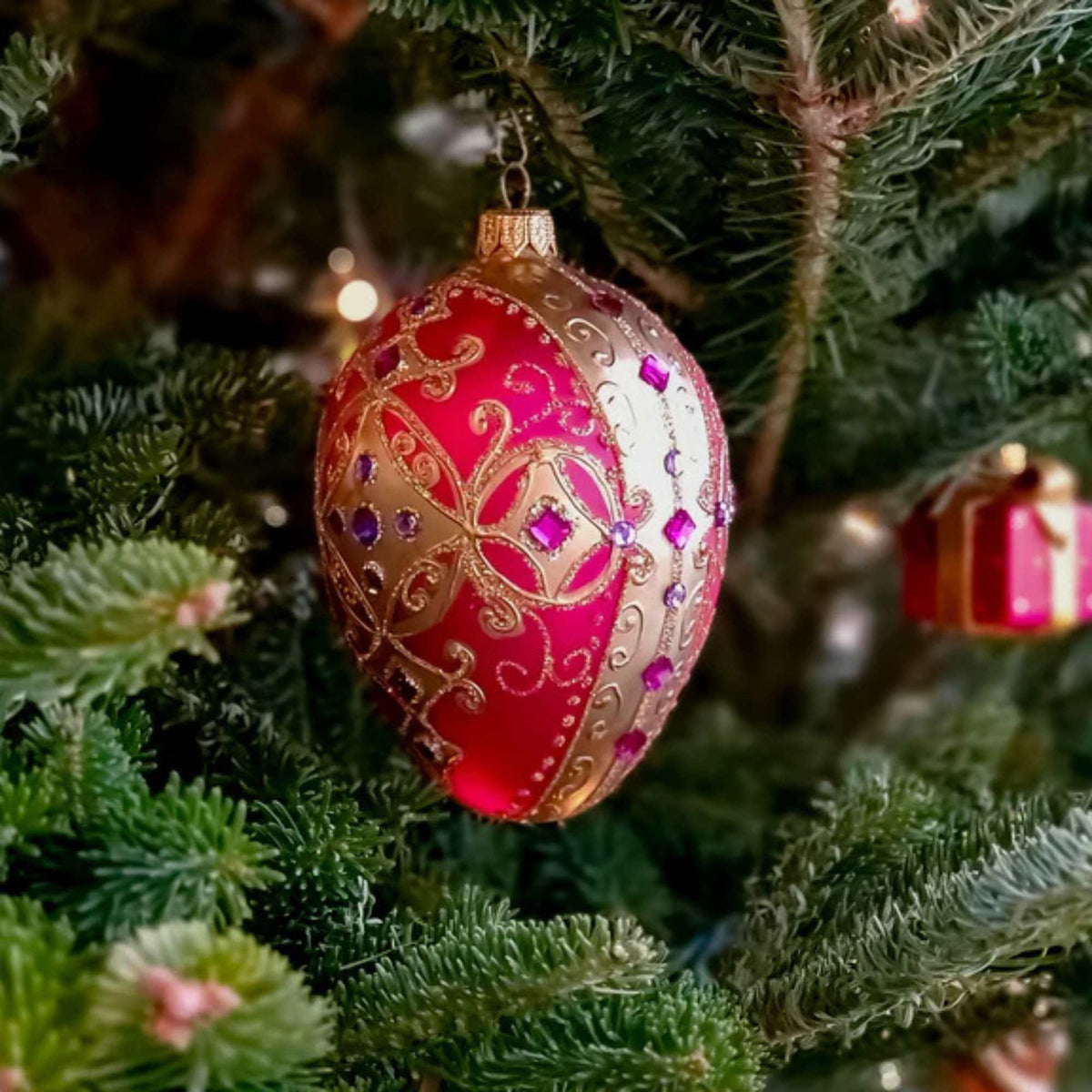Miss Christmas Hot Pink & Gold Fabrege Egg - - SBKGifts.com