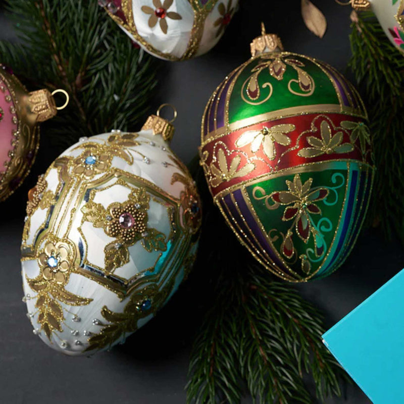Miss Christmas White & Gold Fabrege Egg - - SBKGifts.com