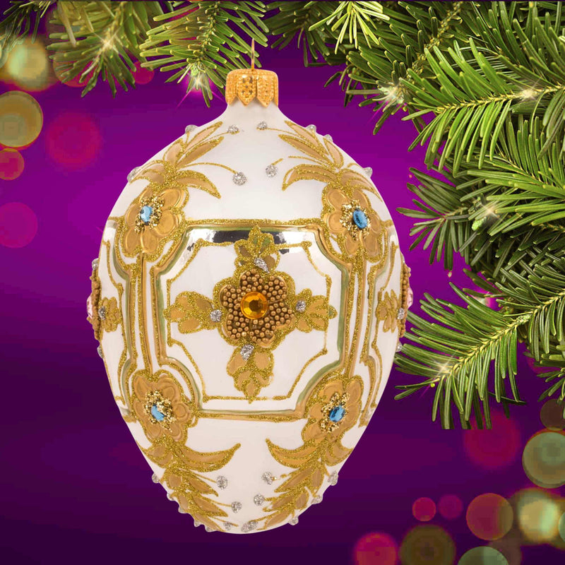 Miss Christmas White & Gold Fabrege Egg - - SBKGifts.com