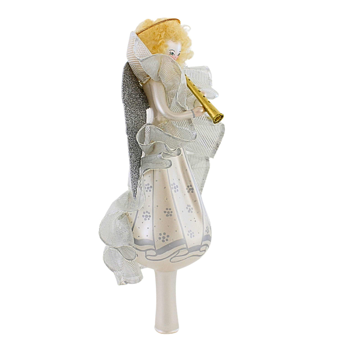 De Carlini Italian Ornaments Angel W/ Trumpet Tree Topper - - SBKGifts.com