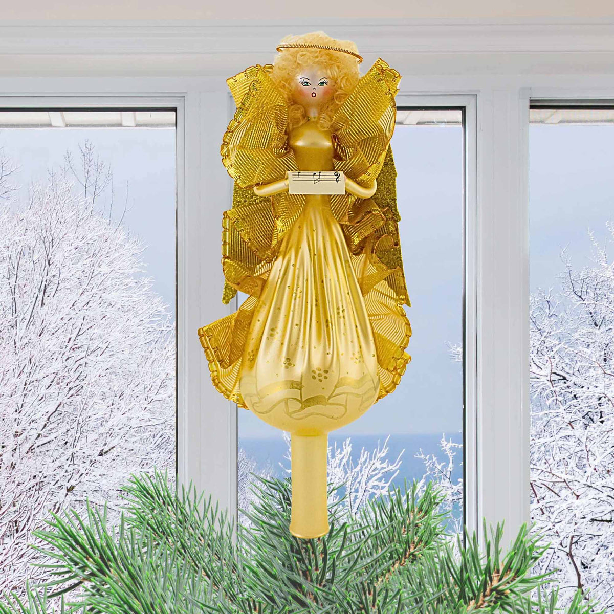 De Carlini Italian Ornaments Angel With Music Tree Topper - - SBKGifts.com