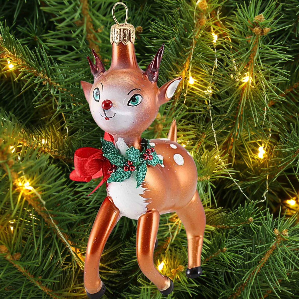 De Carlini Italian Ornaments Penny The Playful Reindeer - - SBKGifts.com
