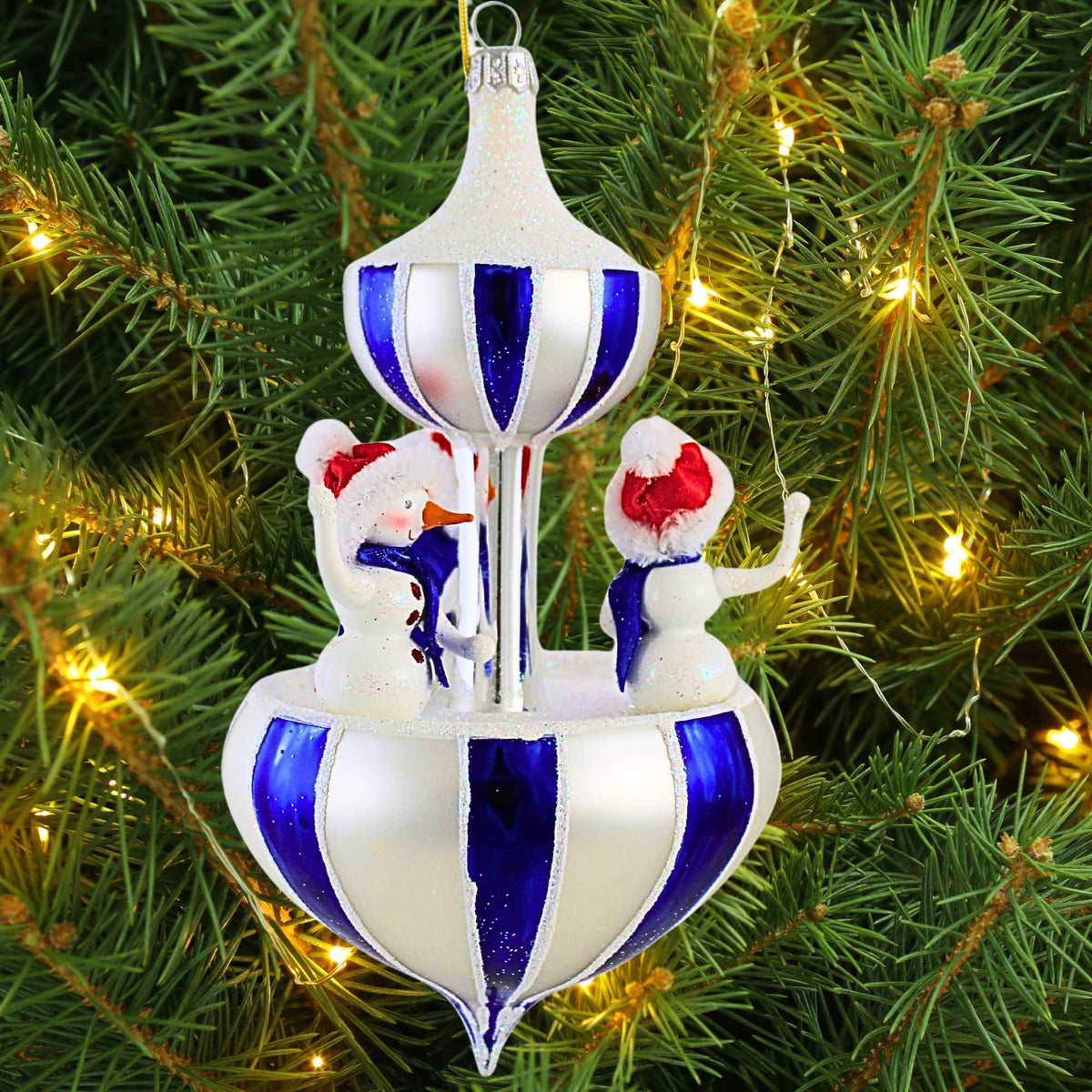 De Carlini Italian Ornaments Snowman Carousel - - SBKGifts.com