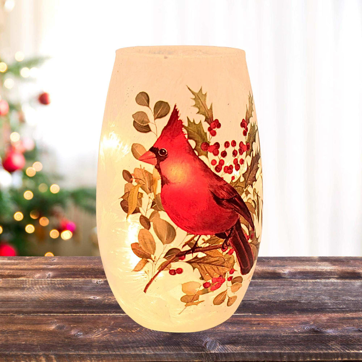 Stony Creek Cardinal Christmas Pre-Lit Small Vase - - SBKGifts.com
