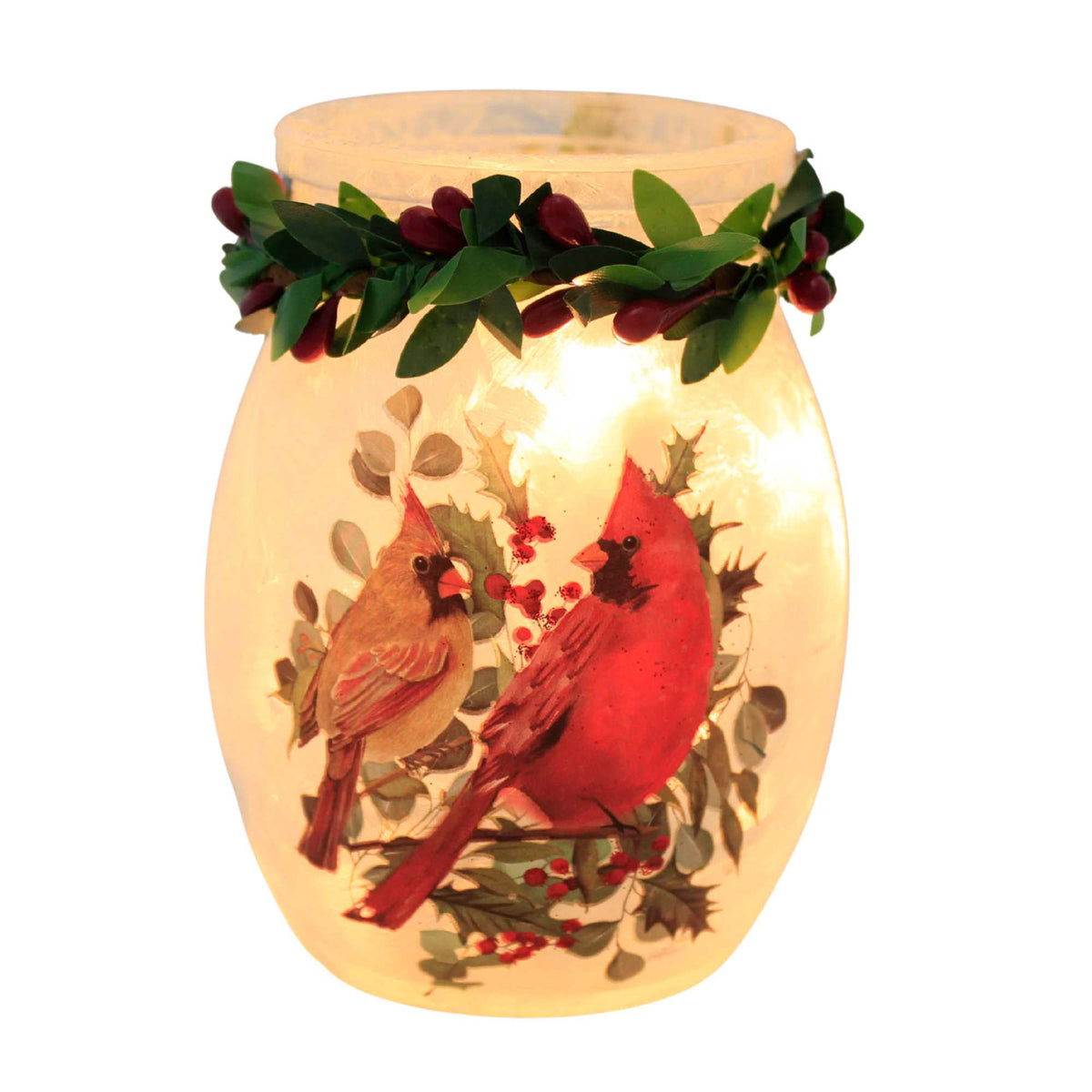 (65401) Cardinal Christmas Pre-Lit Small Jar W/Garland