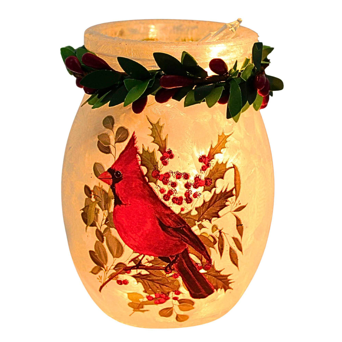 Cardinal Christmas Pre-Lit Small Jar W/Garland 65402