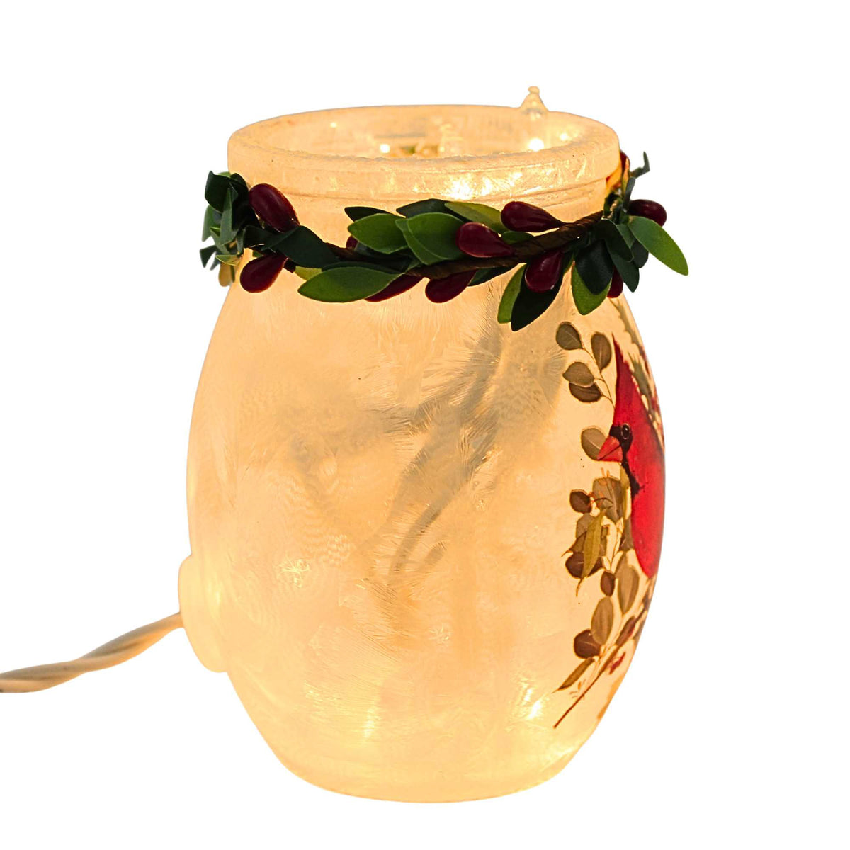Stony Creek Cardinal Christmas Pre-Lit Small Jar W/Garland - - SBKGifts.com