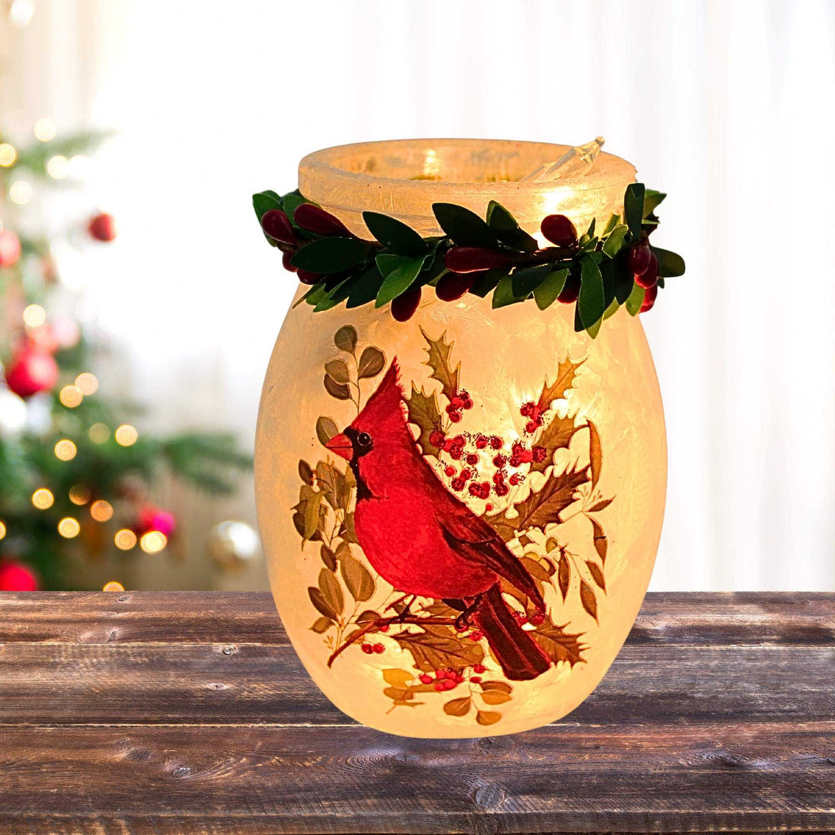 Stony Creek Cardinal Christmas Pre-Lit Small Jar W/Garland - - SBKGifts.com