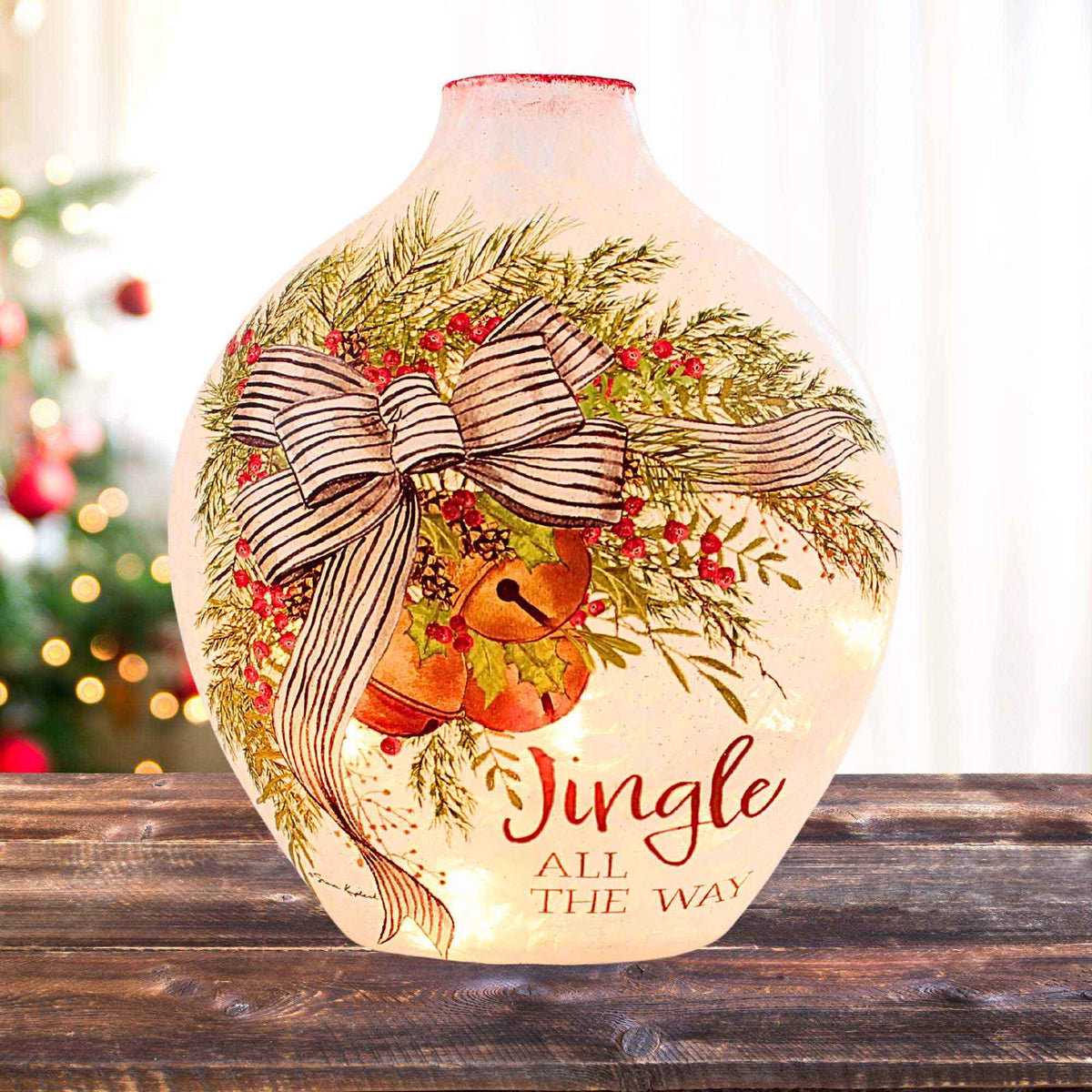 Stony Creek Holiday Bells Pre-Lit Glass Vase - - SBKGifts.com