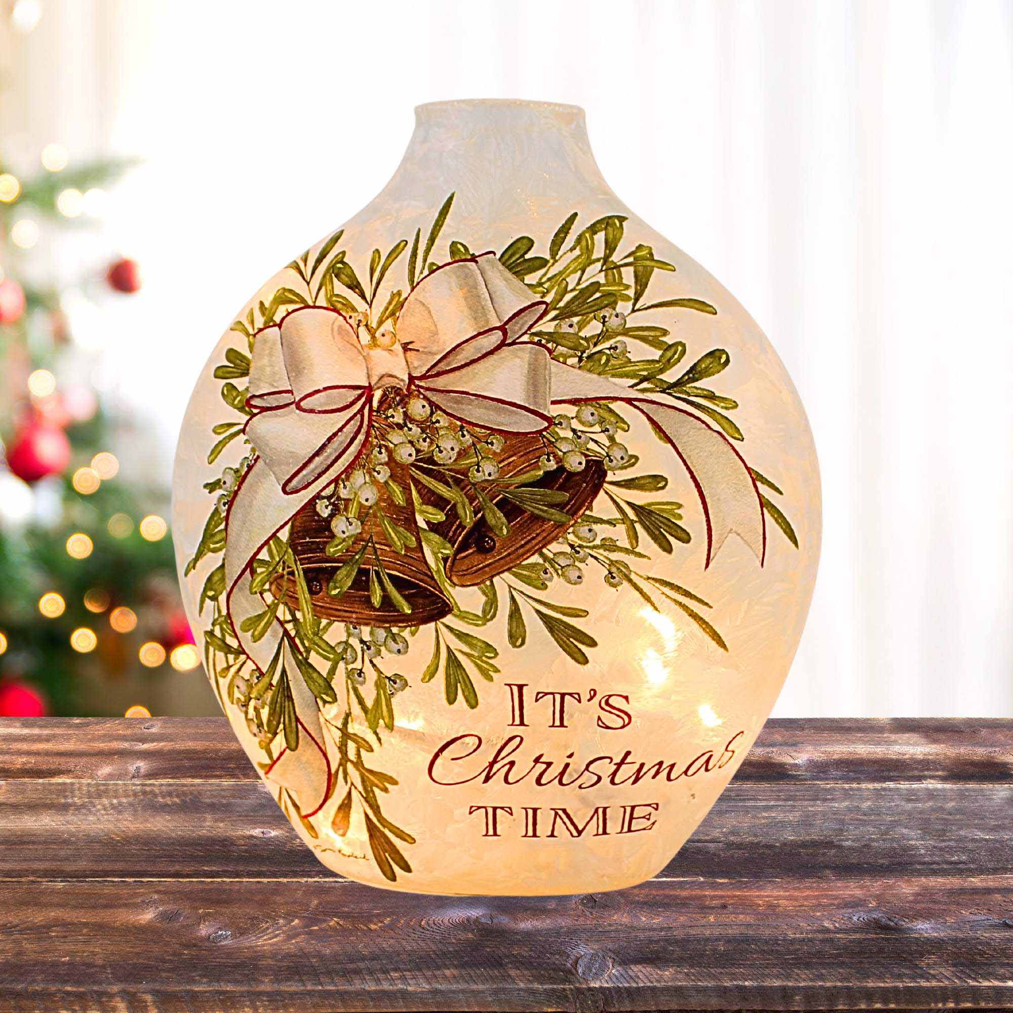 Stony Creek 7.50In Holiday Bells Pre-Lit Glass Vase, Glass