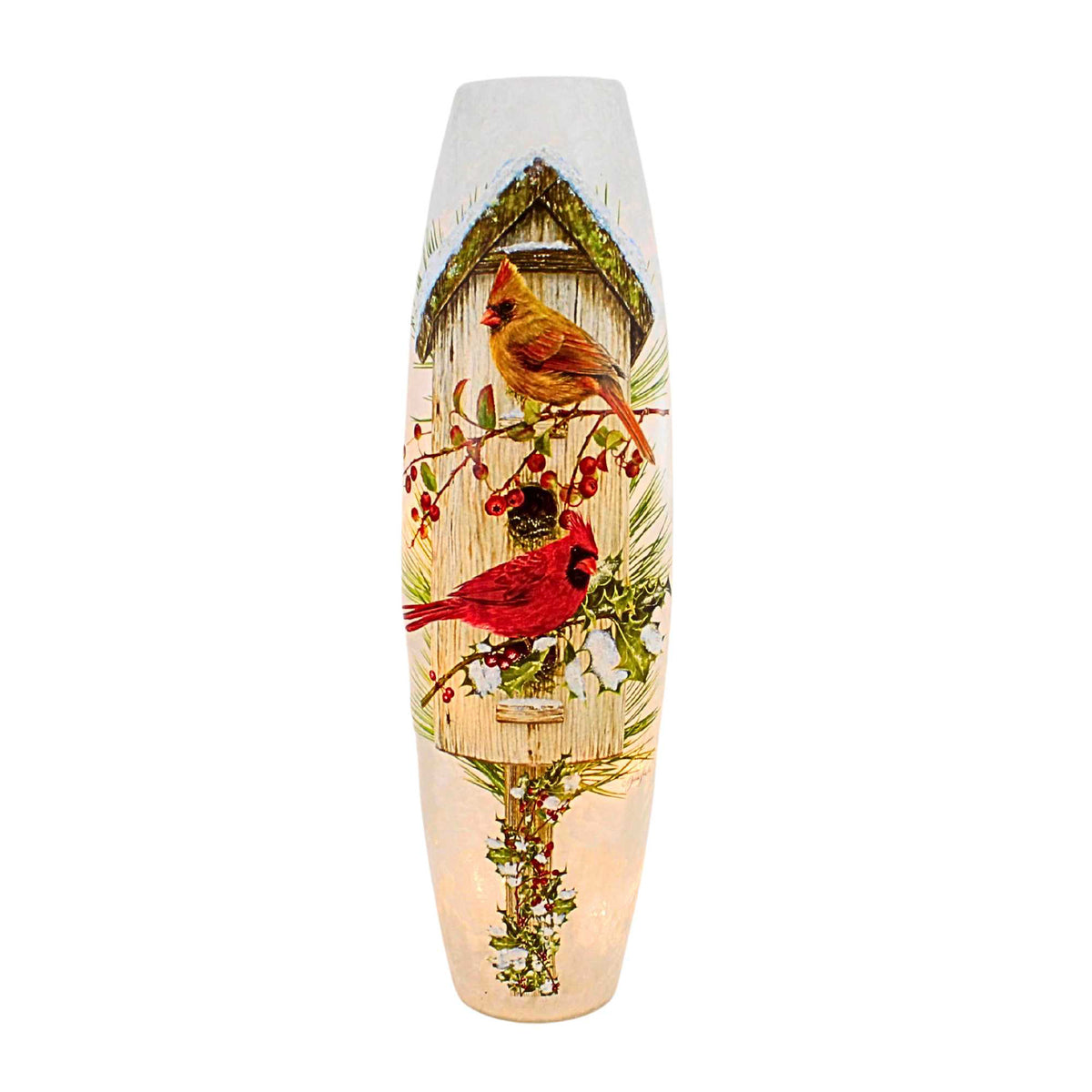 (65431) Cardinal Birdhouse Pre-Lit Super Colossal Vase
