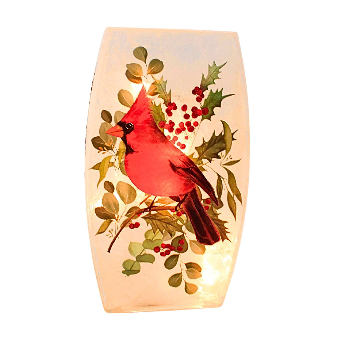 (65489) Cardinal Christmas Pre-Lit Med Glass Vase