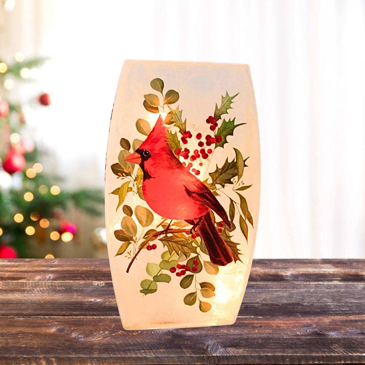 Stony Creek Cardinal Christmas Pre-Lit Med Glass Vase - - SBKGifts.com