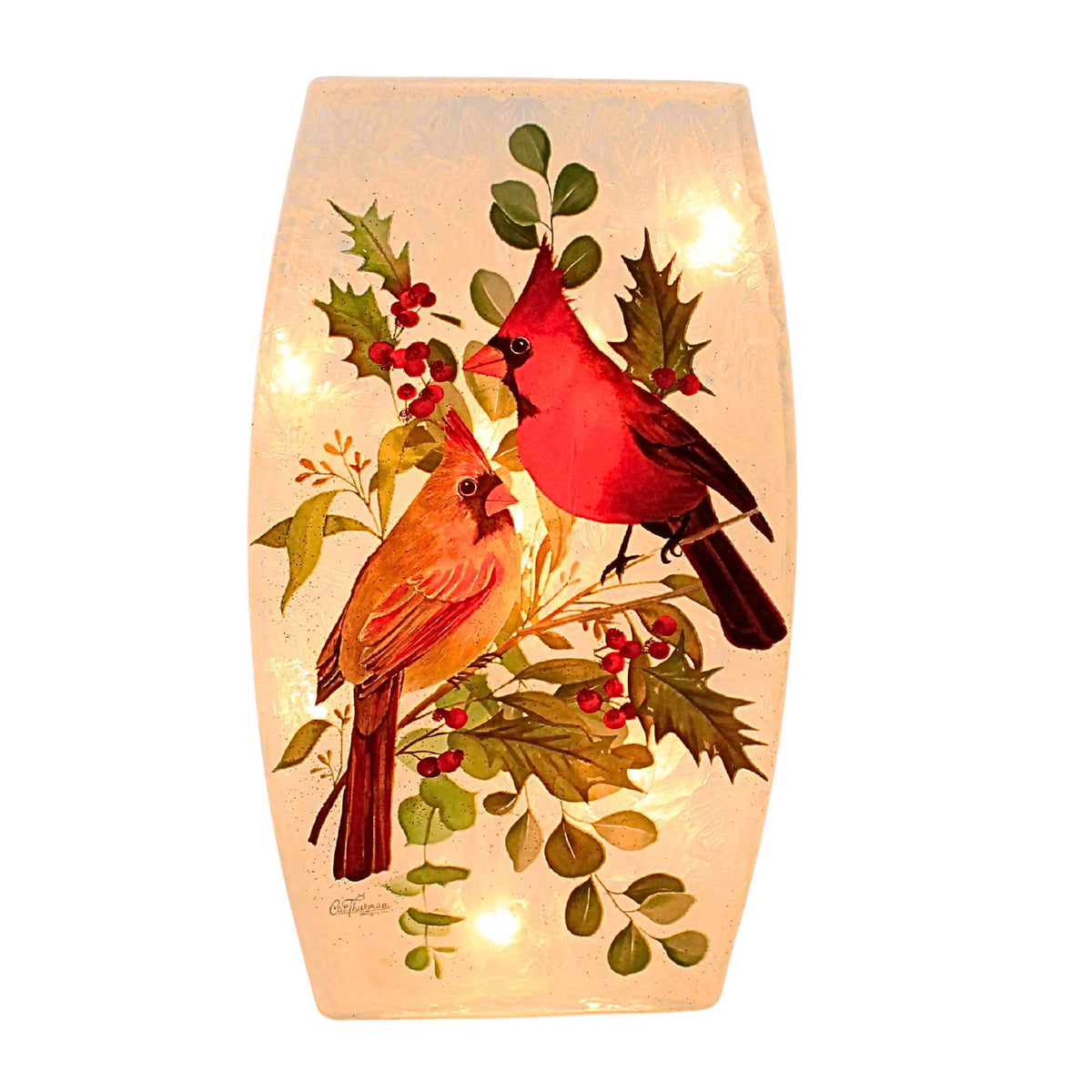 (65490) Cardinal Christmas Pre-Lit Med Glass Vase