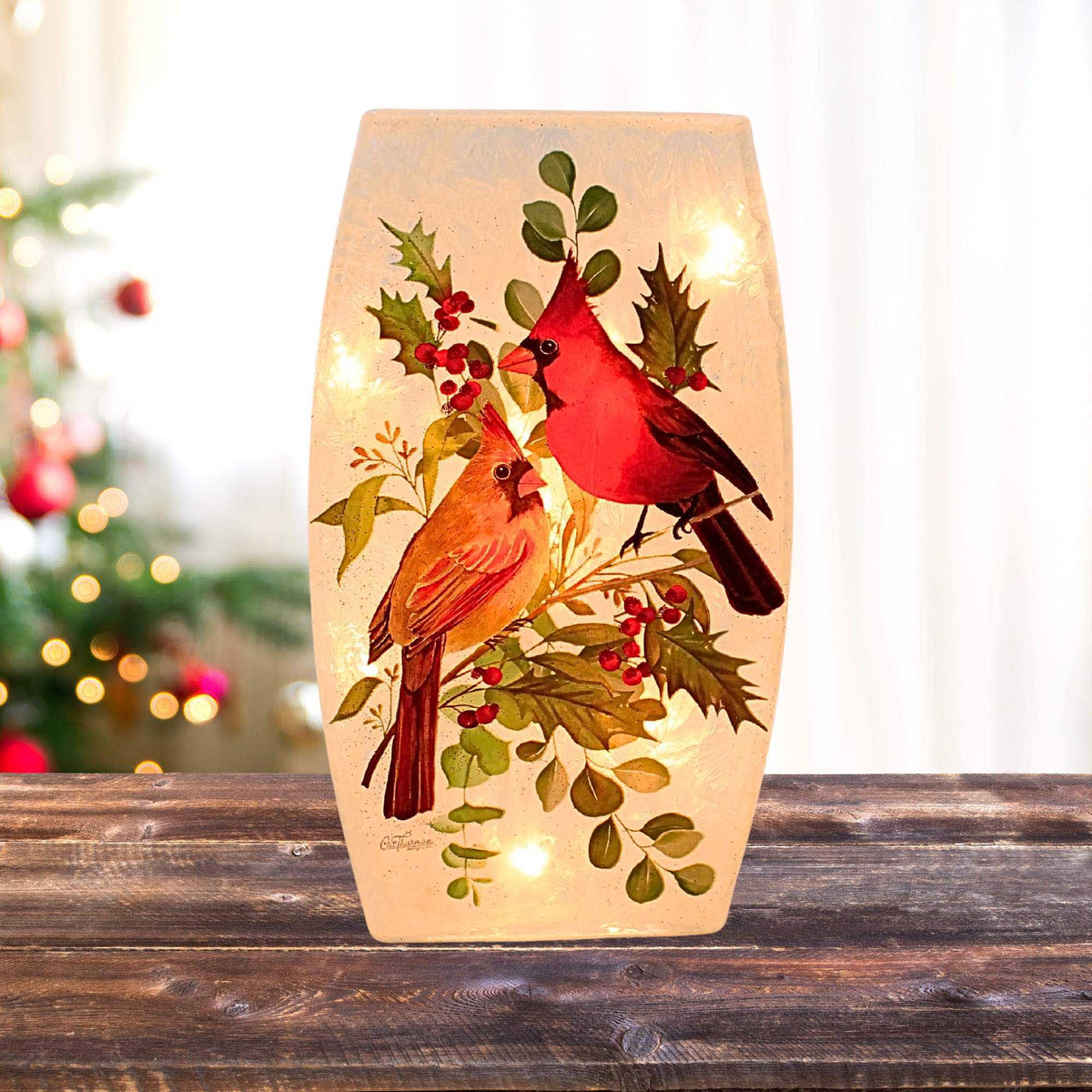 Stony Creek Cardinal Christmas Pre-Lit Med Glass Vase - - SBKGifts.com