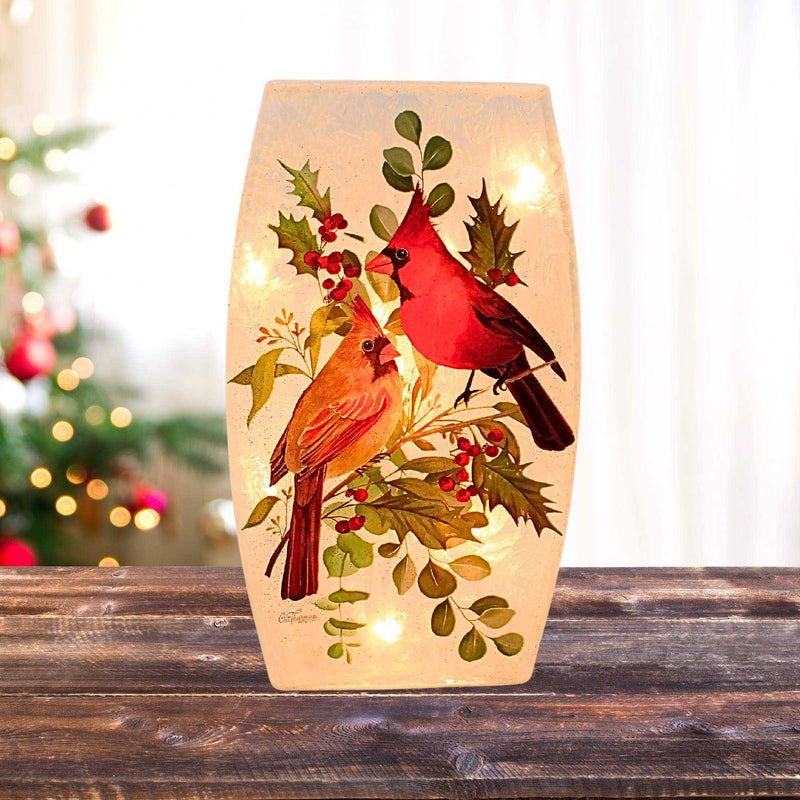 Stony Creek Cardinal Christmas Pre-Lit Med Glass Vase - - SBKGifts.com