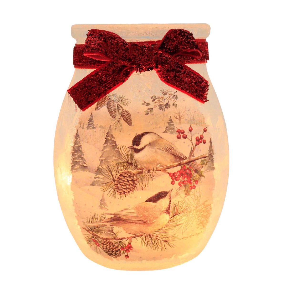 (65504) Winter Chickadees Small Pre-Lit Jar