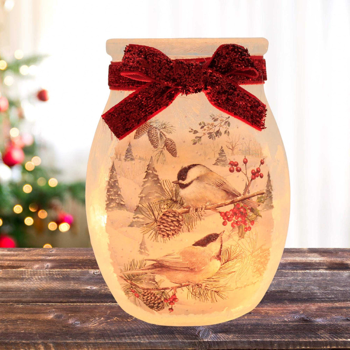 Stony Creek Winter Chickadees Small Pre-Lit Jar - - SBKGifts.com