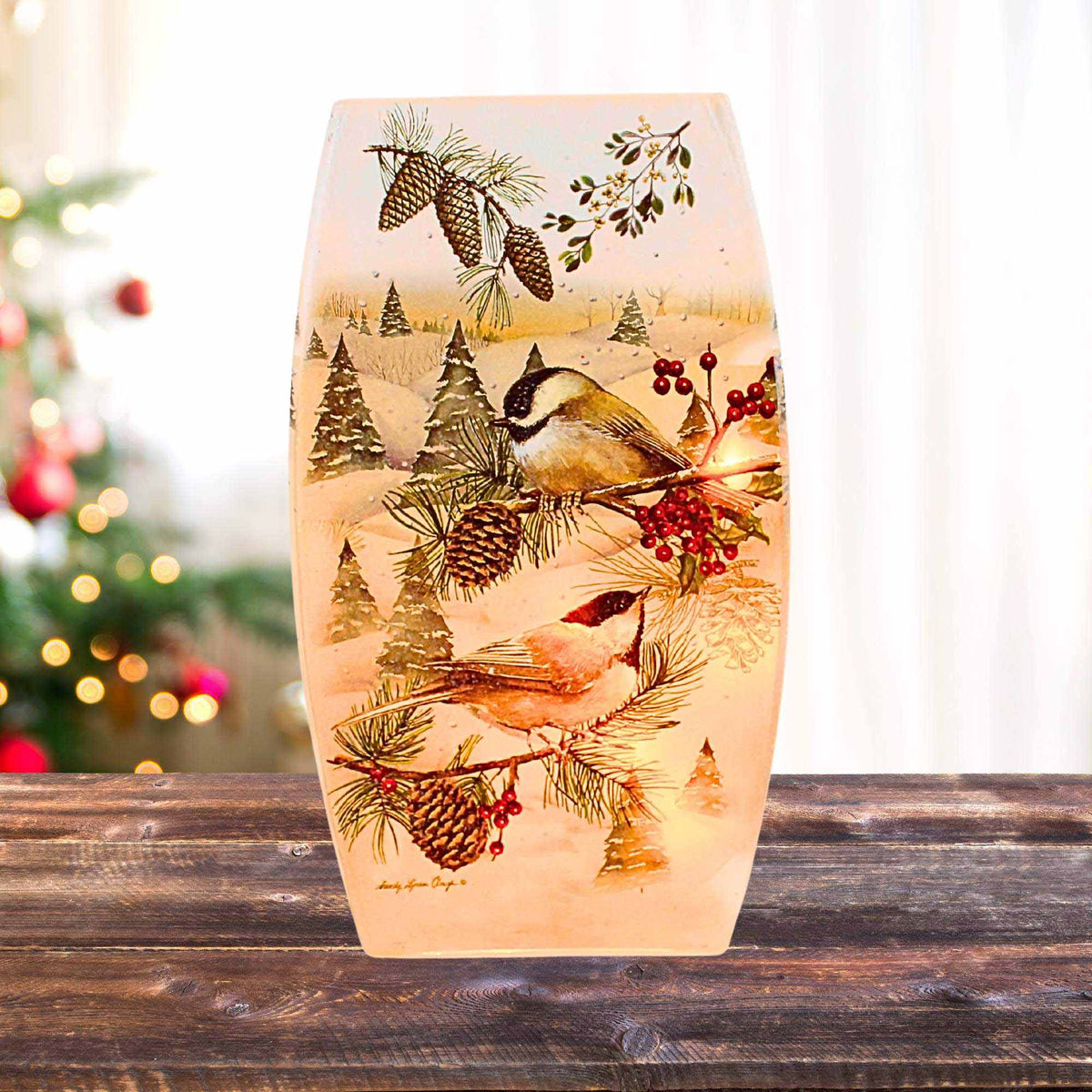 Stony Creek Winter Chickadees Pre-Lit Med Vase - - SBKGifts.com