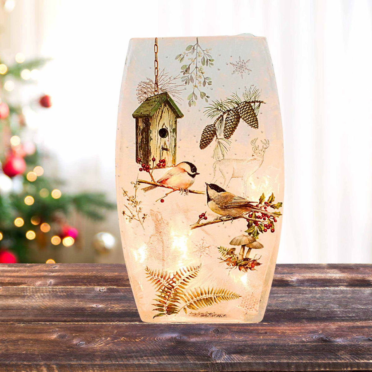 Stony Creek Winter Chickadees Pre-Lit Med Vase - - SBKGifts.com