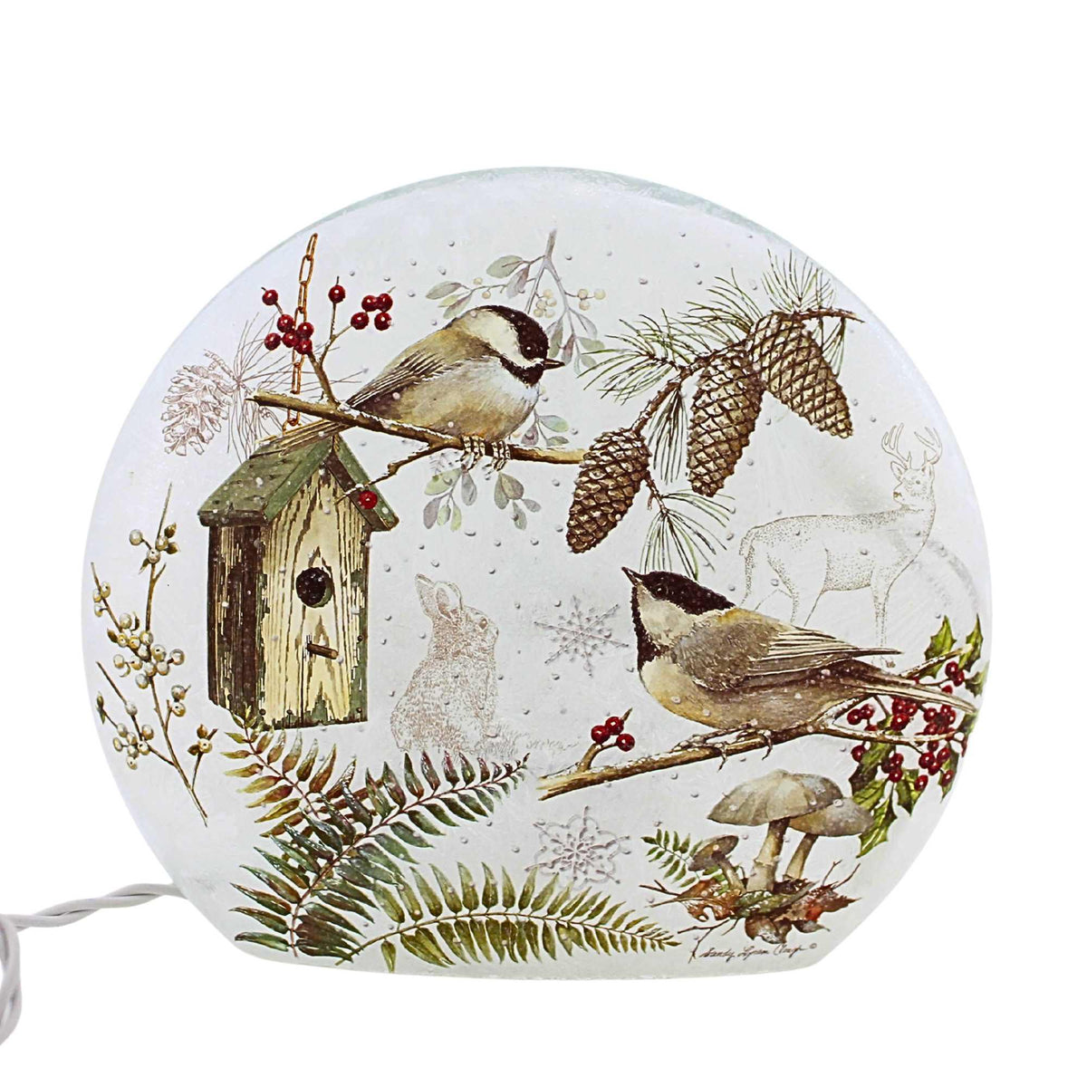 Stony Creek Winter Chickadees Pre-Lit Small Round Orb - - SBKGifts.com