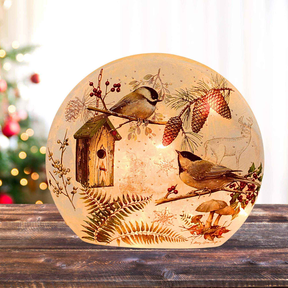 Stony Creek Winter Chickadees Pre-Lit Small Round Orb - - SBKGifts.com