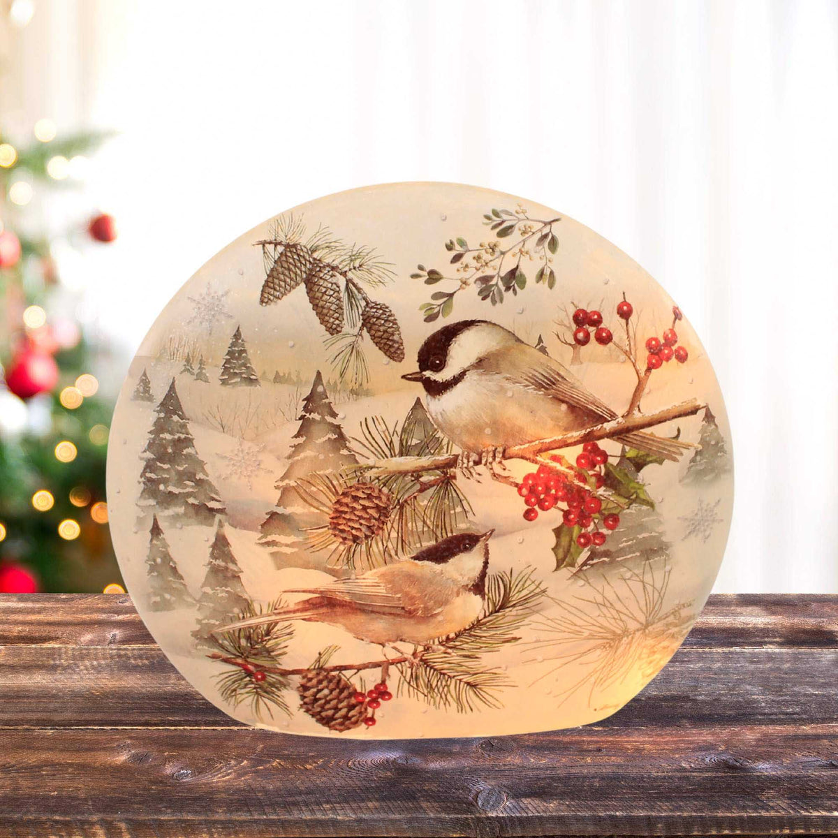 Stony Creek Winter Chickadees Pre-Lit Small Round Orb - - SBKGifts.com