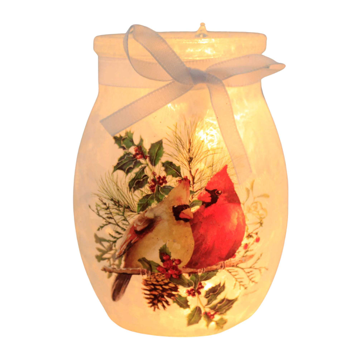 Winter Cardinal Couple Pre-Lit Small Jar 65517