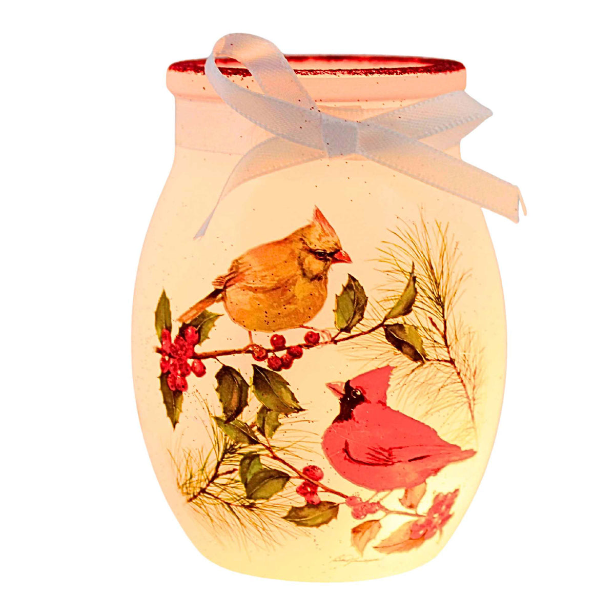 Winter Cardinal Couple Pre-Lit Small Jar 65518