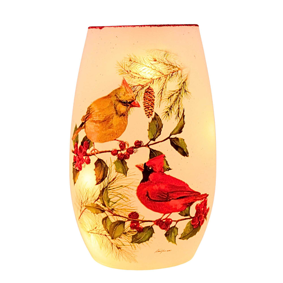 Winter Cardinal Couple Small Pre-Lit Vase 65520