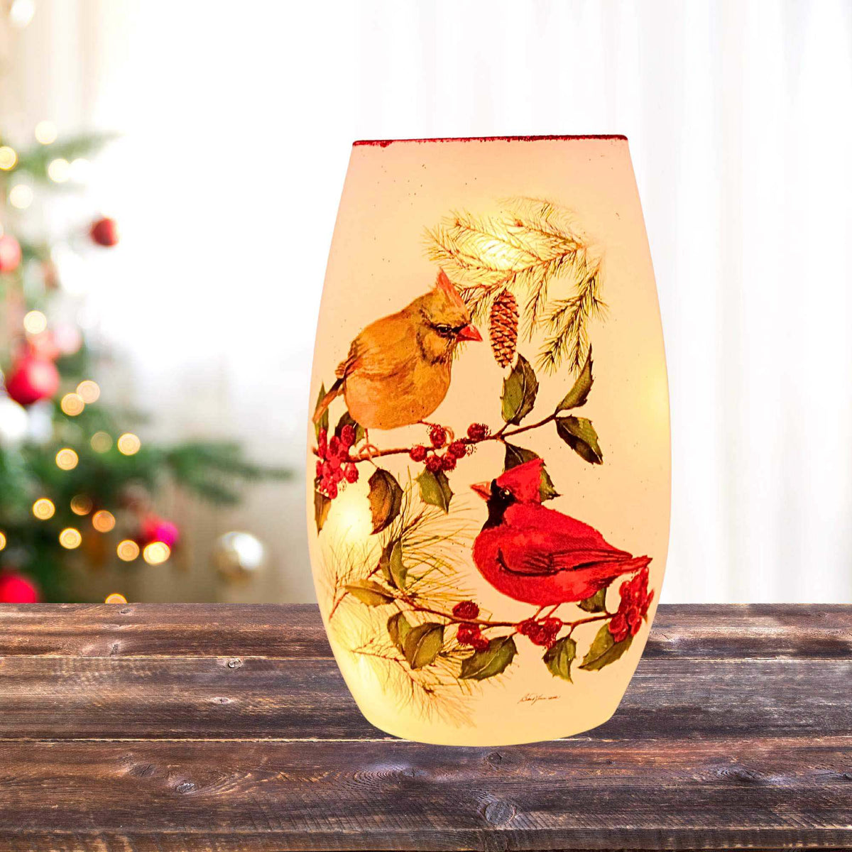 Stony Creek Winter Cardinal Couple Small Pre-Lit Vase - - SBKGifts.com