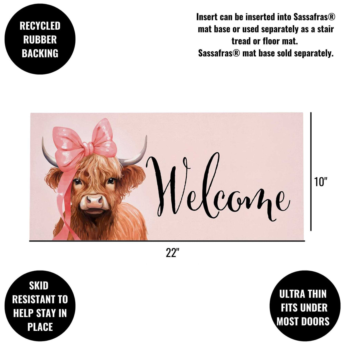 Evergreen Blossom The Bowtiful Highland Cow Sassafras Switch Mat - - SBKGifts.com