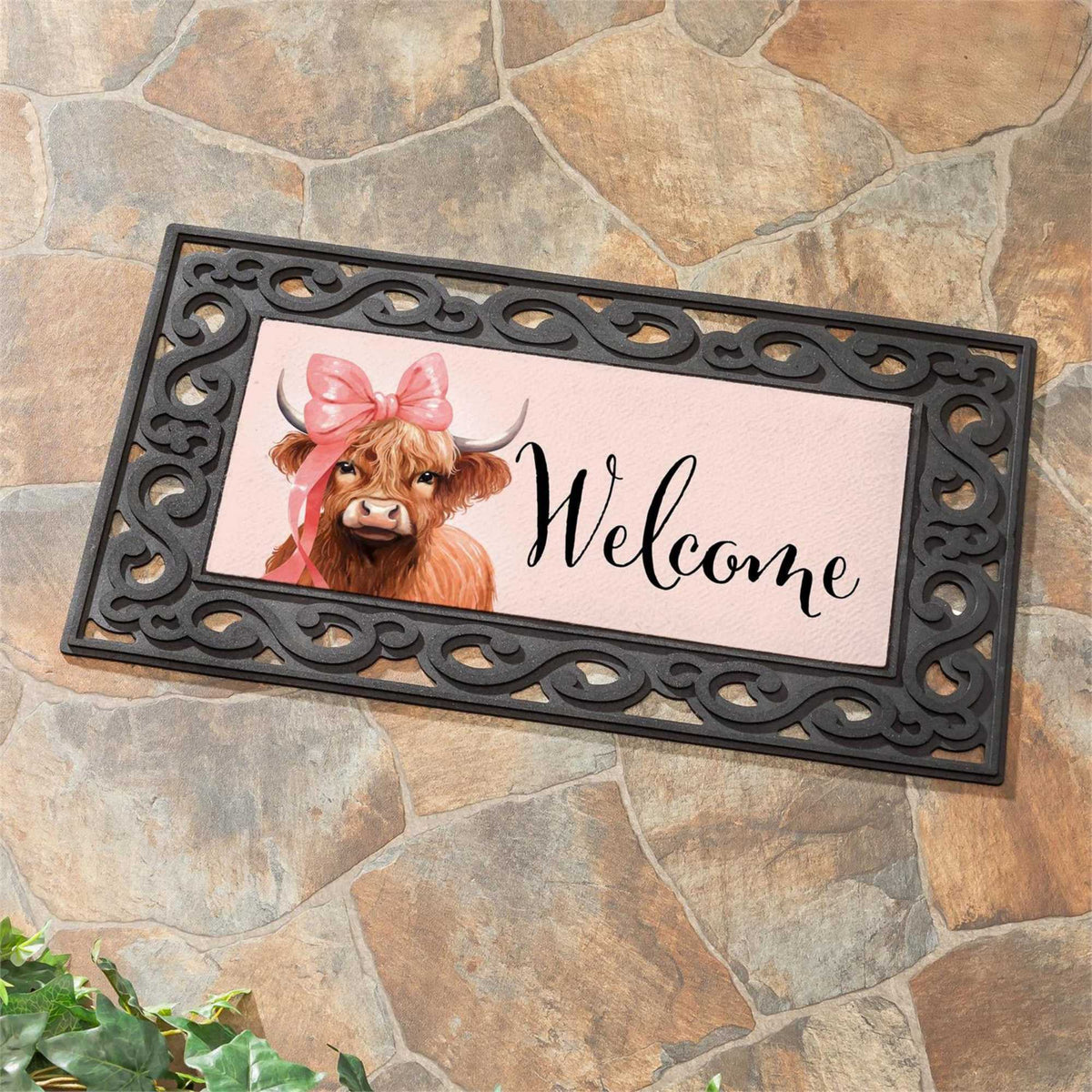 Evergreen Blossom The Bowtiful Highland Cow Sassafras Switch Mat - - SBKGifts.com