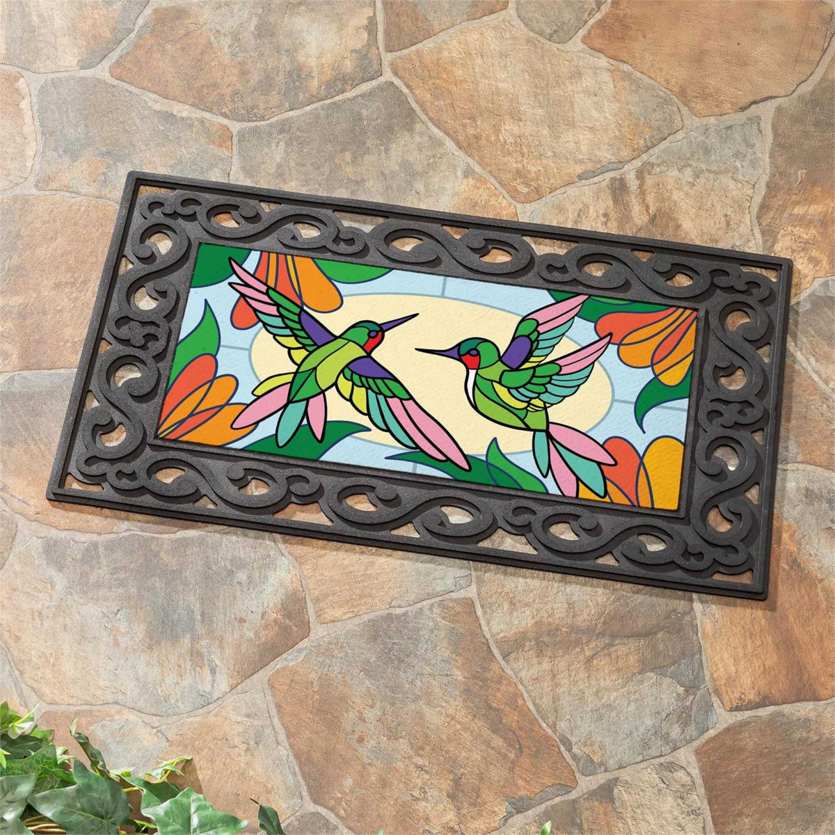 Evergreen Stained Glass Hummingbirds Sassafras Switch Mat - - SBKGifts.com
