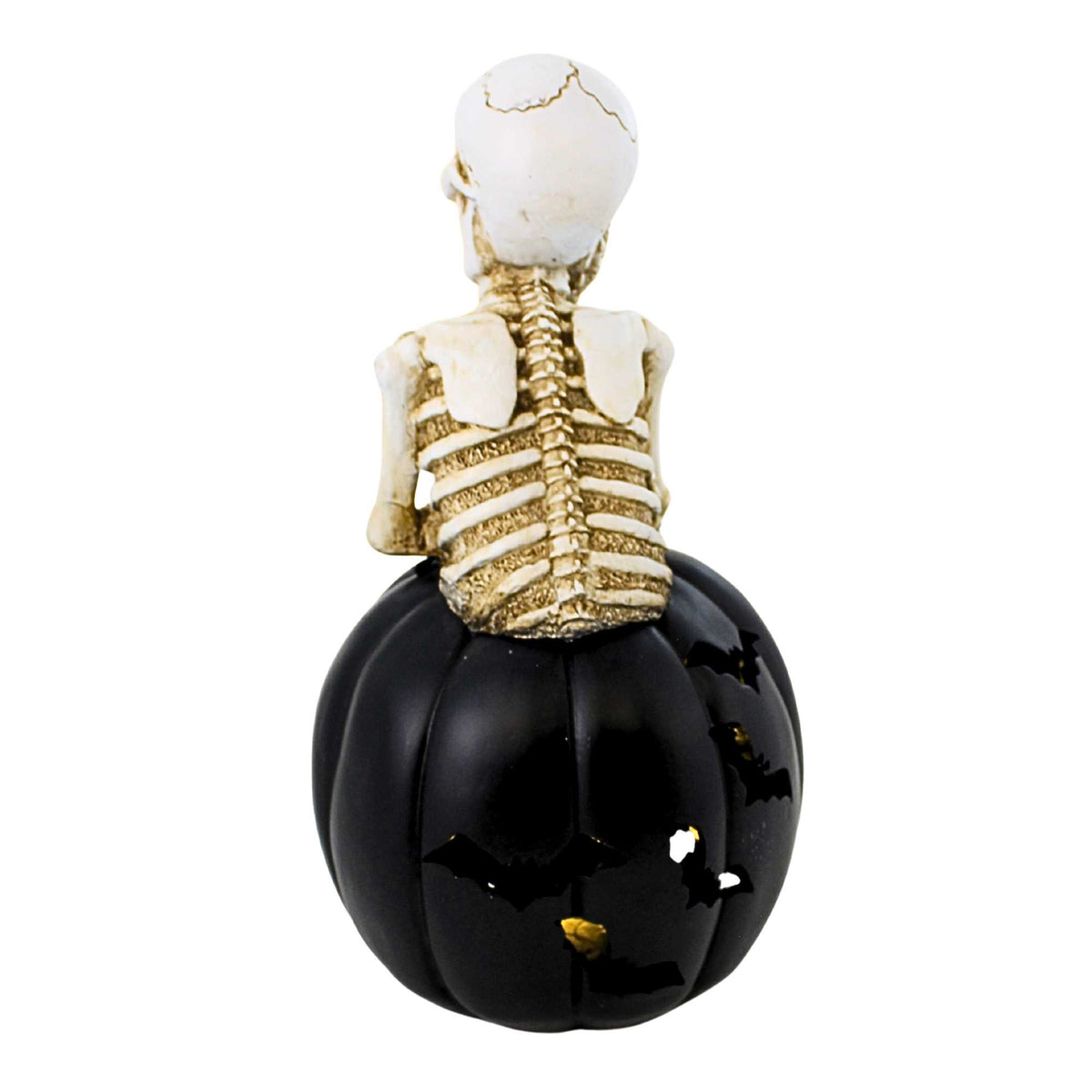 Roman Lighted Skeleton On Black Pumpkin With Bat Cutouts - - SBKGifts.com