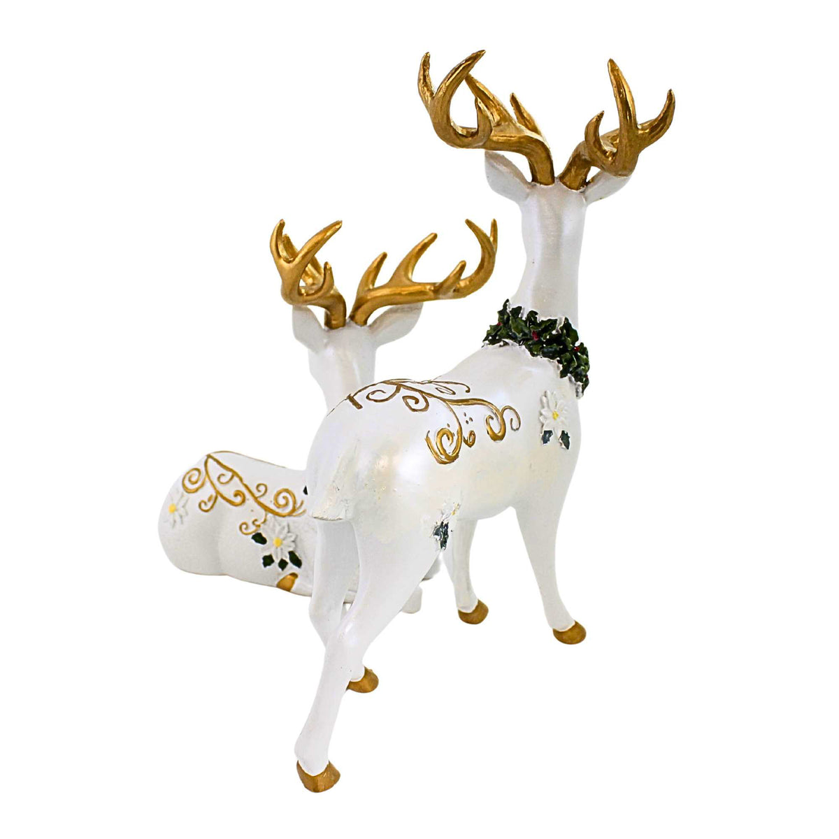 Roman Deer Figurines White Poinsettia - - SBKGifts.com