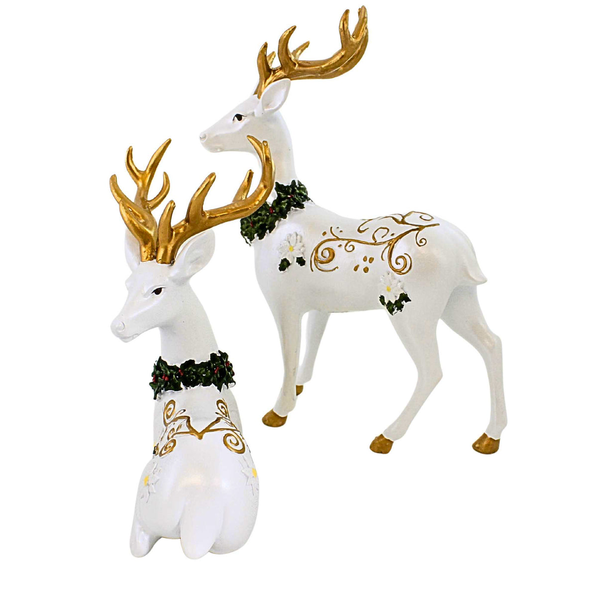 Roman Deer Figurines White Poinsettia - - SBKGifts.com