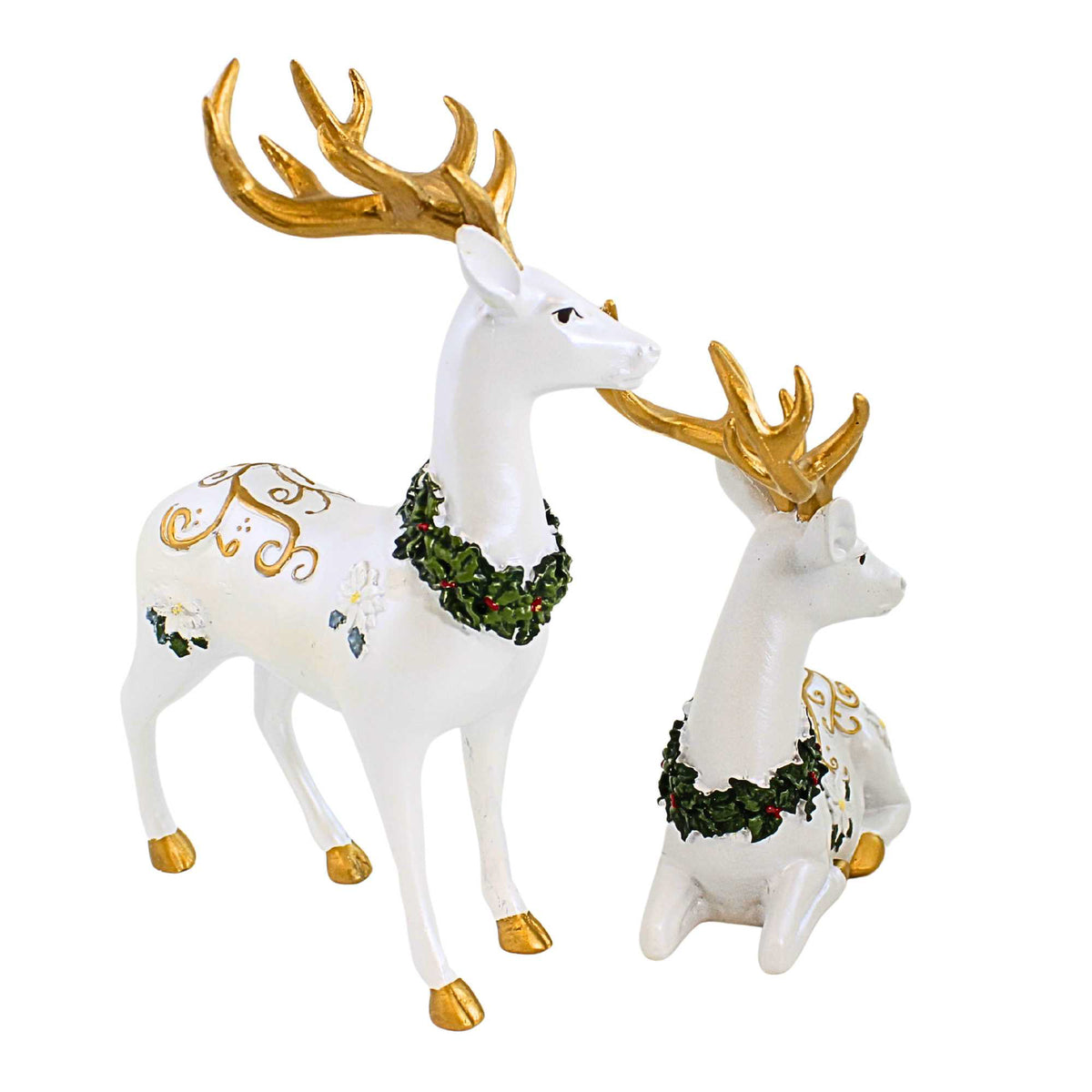 Roman Deer Figurines White Poinsettia - - SBKGifts.com
