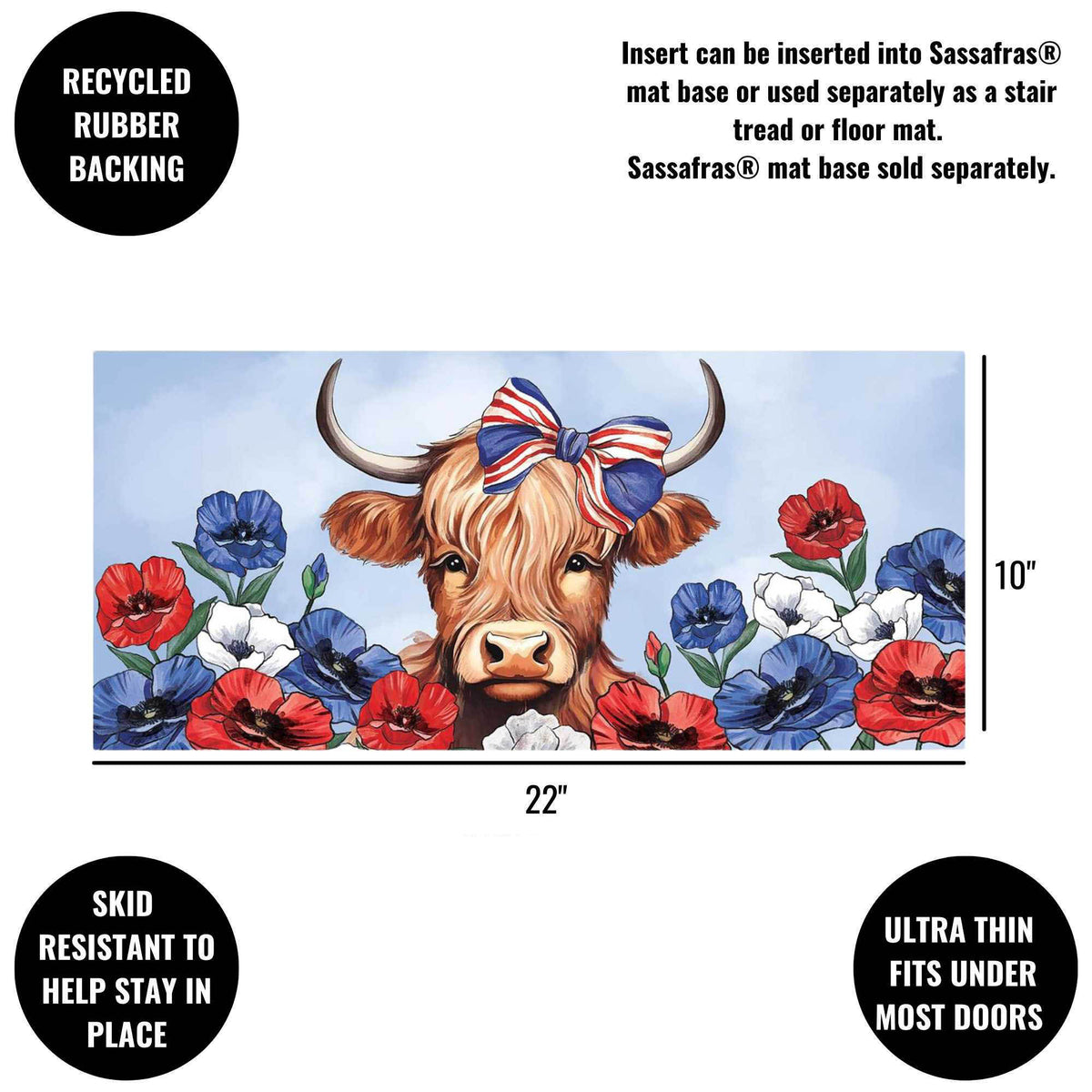 Evergreen Patriotic Highland Cow Sassafras Mat - - SBKGifts.com