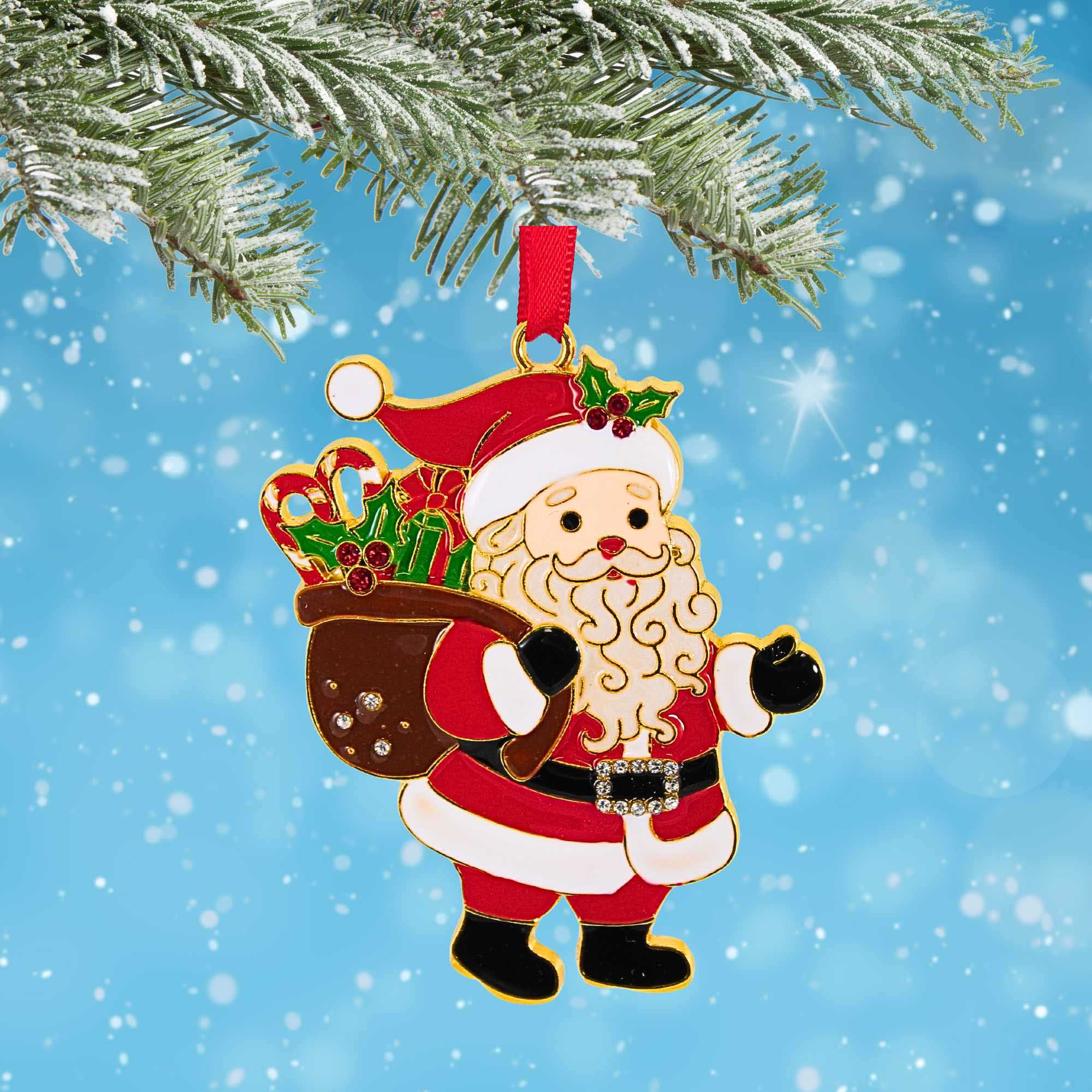 Roman 3.75In Santa Ornament, Metal, Caroline Collection Santa