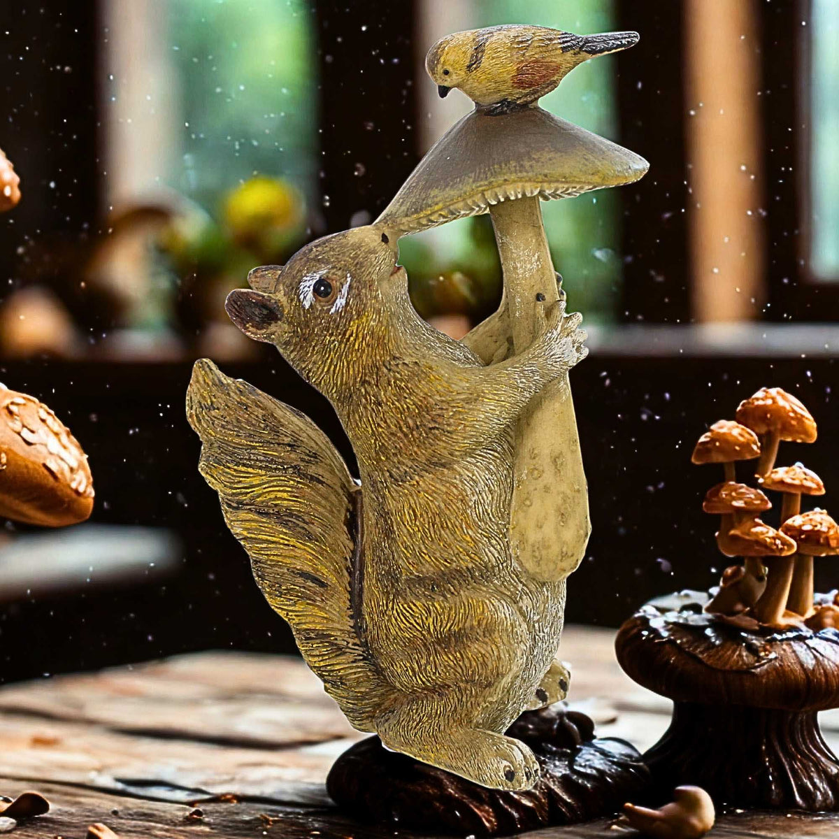Roman Squirrel W/Mushroom & Bird Statue - - SBKGifts.com