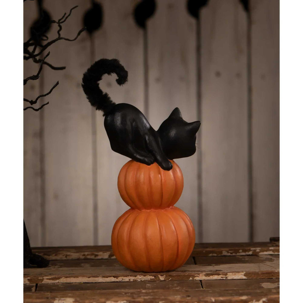 Bethany Lowe Small Pumpkin Stack Black Cat - - SBKGifts.com