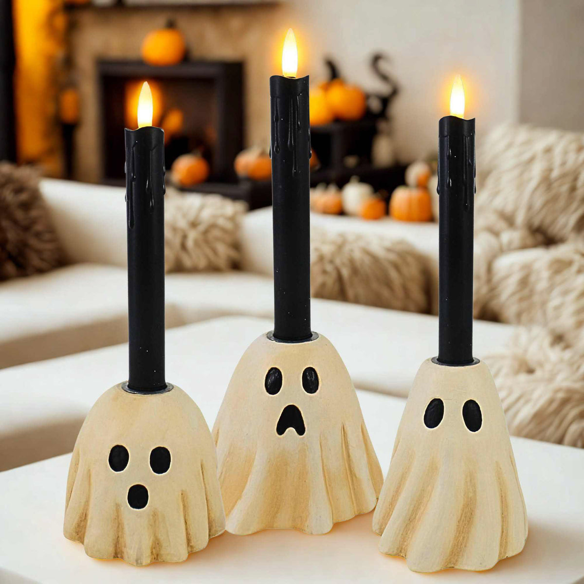 Bethany Lowe Ghost Trio With Candles - - SBKGifts.com