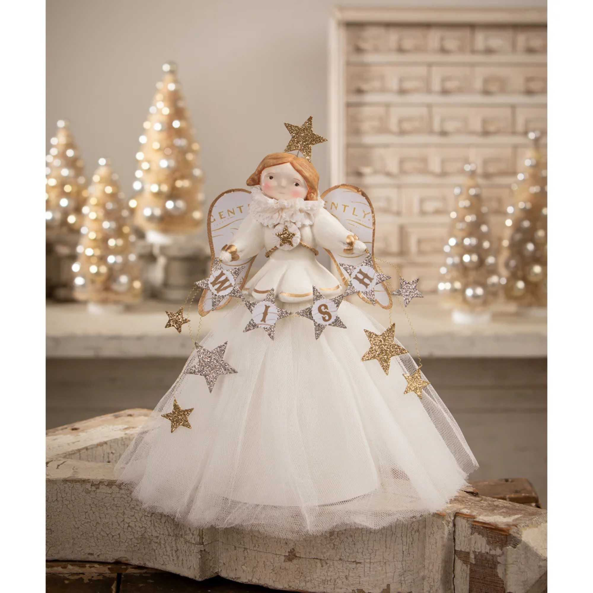 Bethany Lowe 14.25In Wish Angel Treetopper, Paper, Finial