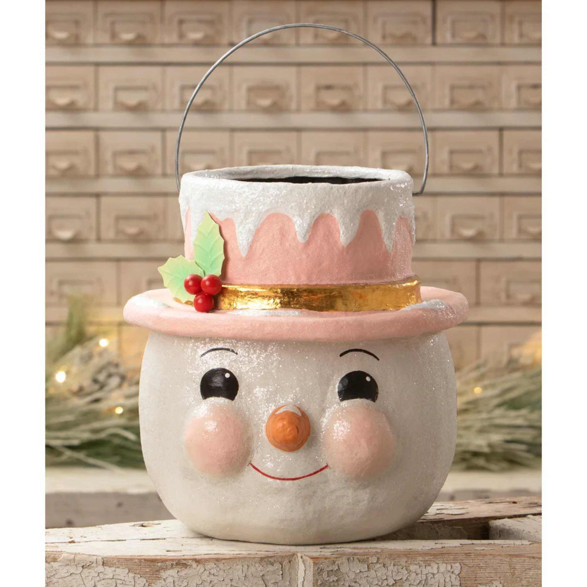 Bethany Lowe Pastel Holly Hat Snowman Lg - - SBKGifts.com