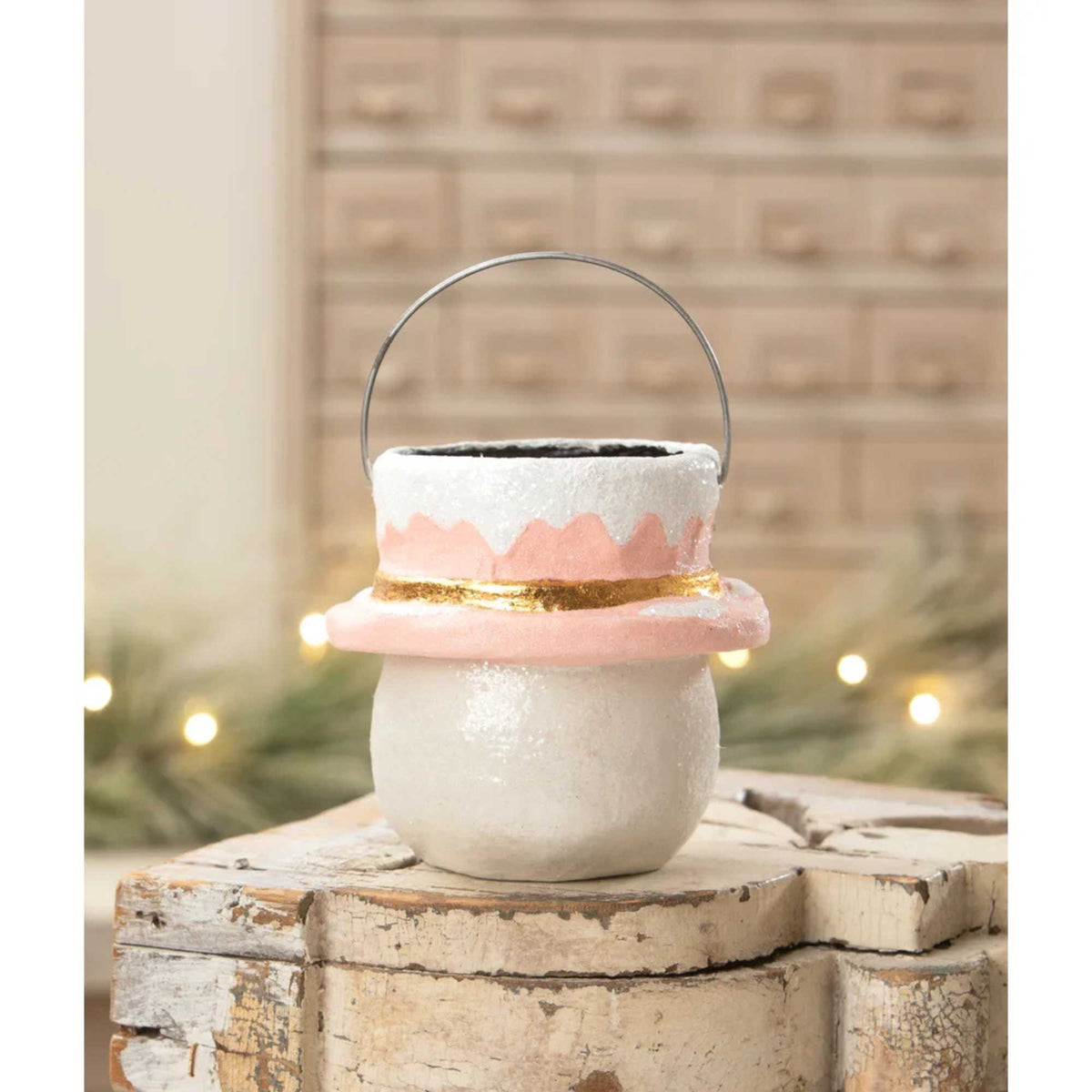 Bethany Lowe Pastel Holly Hat Snowman Small - - SBKGifts.com