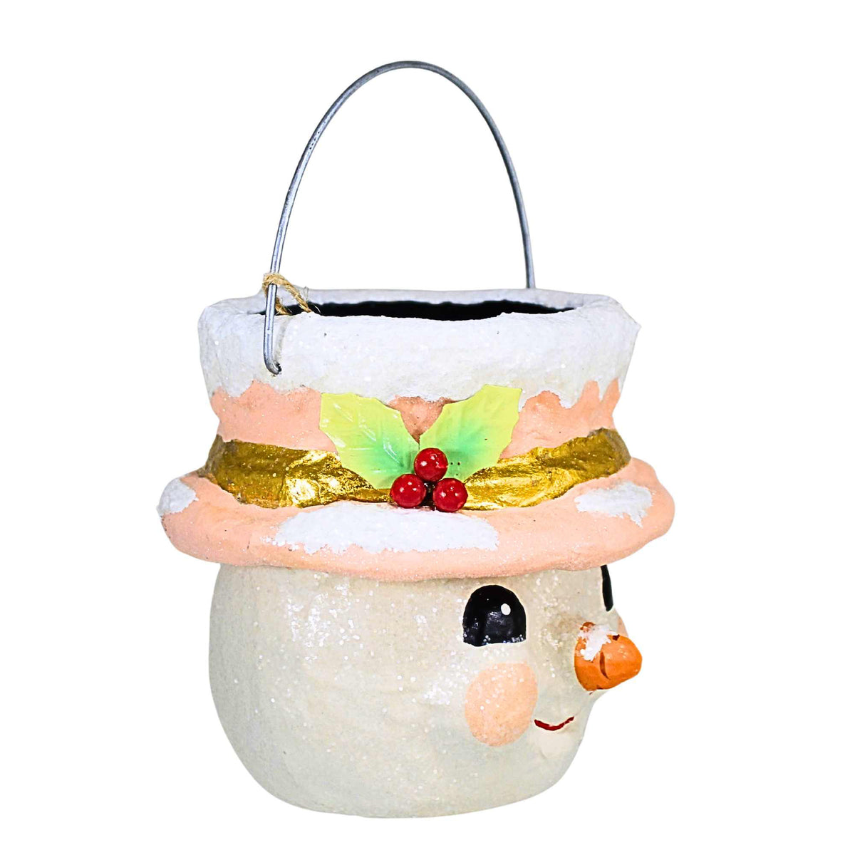 Bethany Lowe Pastel Holly Hat Snowman Small - - SBKGifts.com